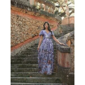 Mac Duggal 5637 Lilac Purple Flounce Sleeve Sequin Floral Gown Sz 10 NEW